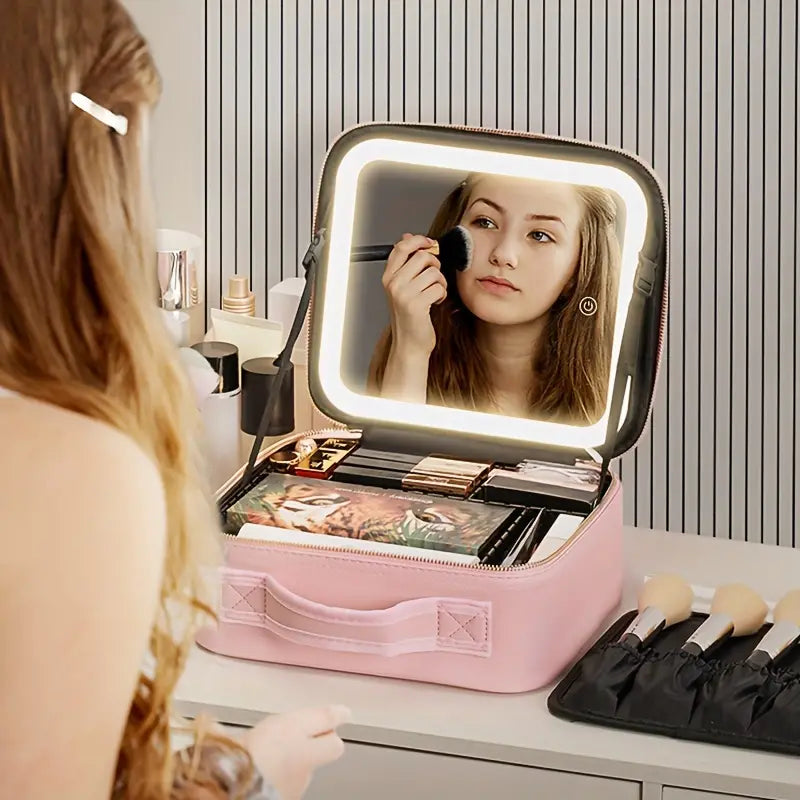 Mallette De Maquillage En Métal Or 23x15x18cm - 3 Étagères, Miroir Et Verrou