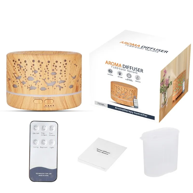 Diffuseur d'Huile Essentielle et Humidificateur d'Air Ultrasonique - 700 ml avec 7 Couleurs d'Ambiance