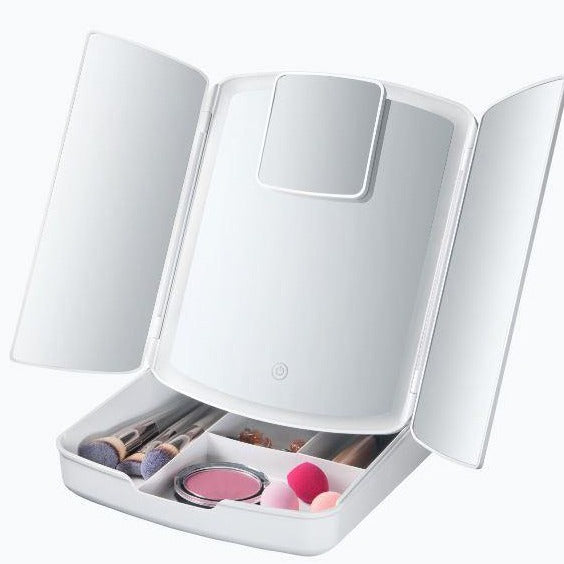 Miroir de maquillage éclairé et organiseur