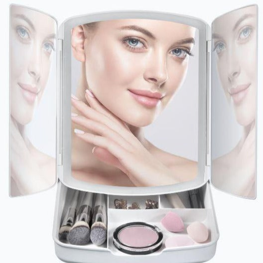 Miroir de maquillage éclairé et organiseur