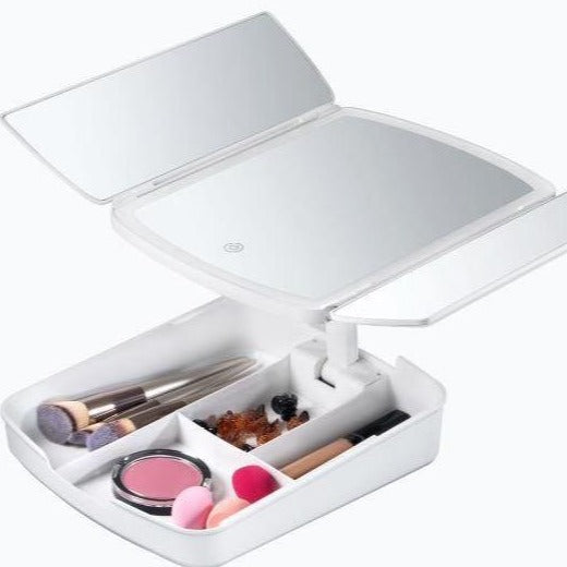 Miroir de maquillage éclairé et organiseur