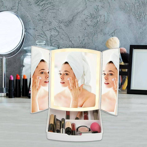 Miroir de maquillage éclairé et organiseur