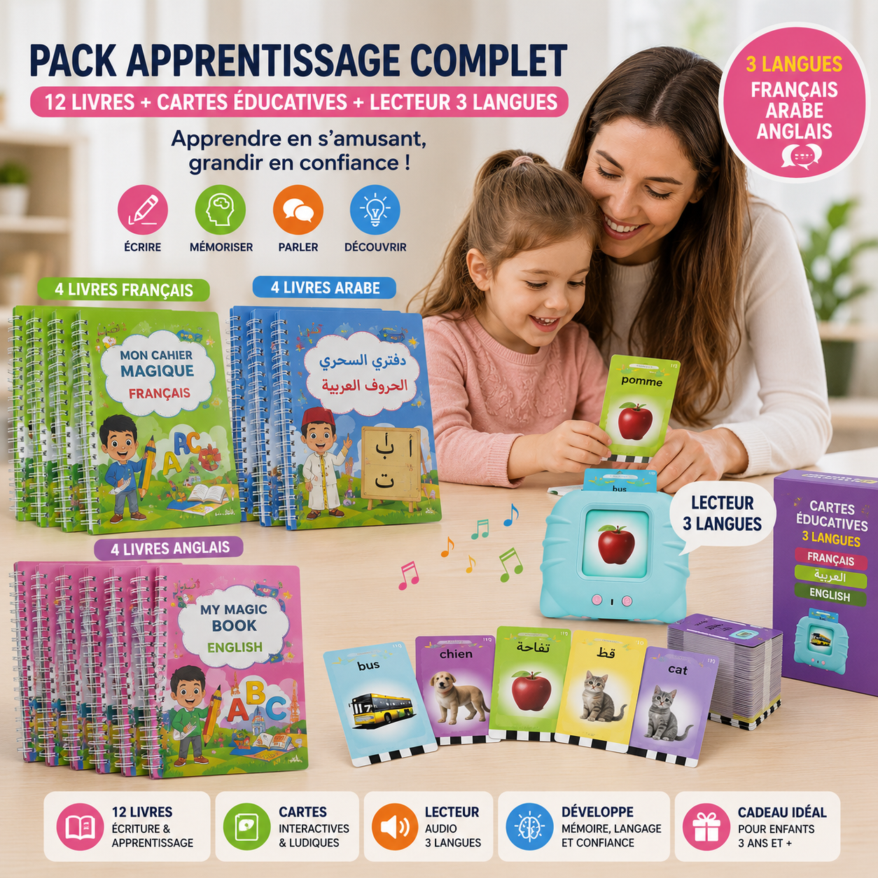 Pack Éducatif 3 Langues – Apprendre, Écrire & Découvrir