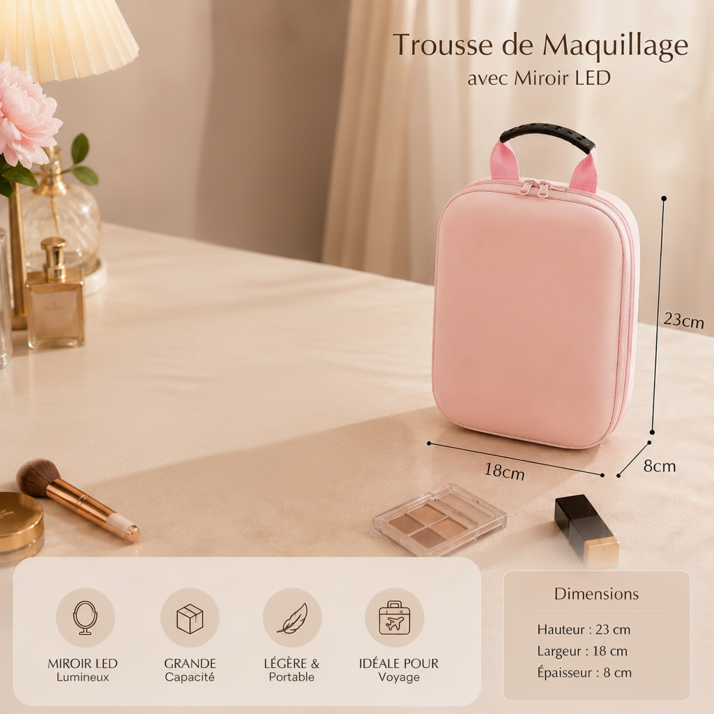 Trousse de Maquillage avec Miroir LED – Beauté & Rangement Tout-en-Un