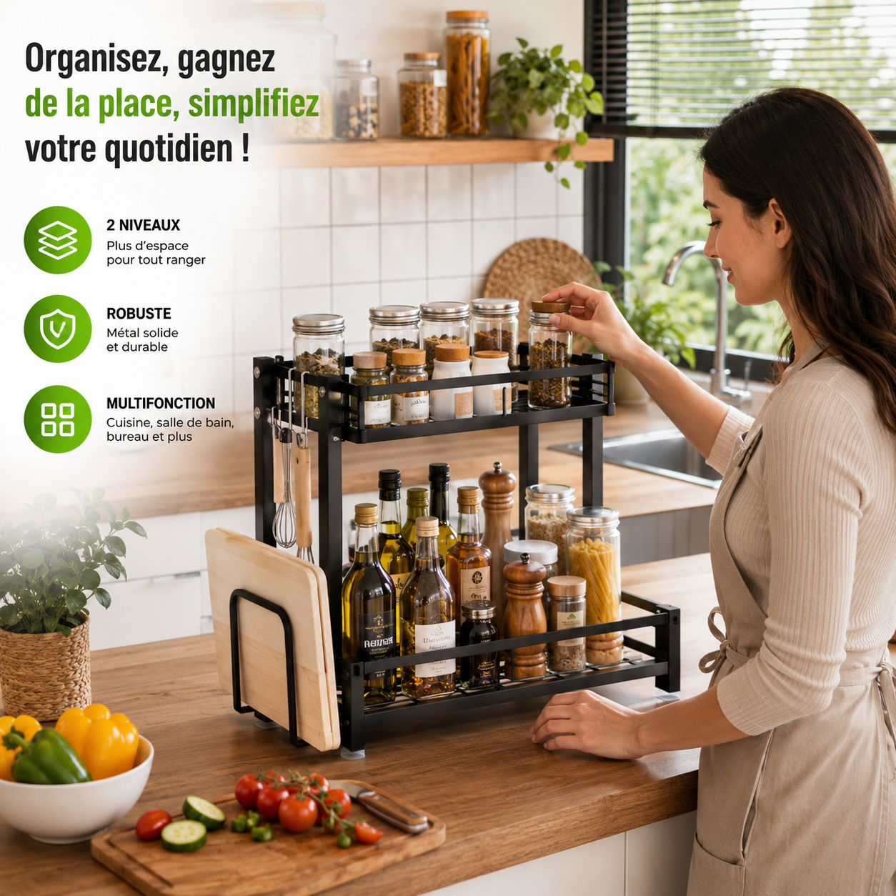 Étagère Multifonction de Cuisine à 2 Niveaux