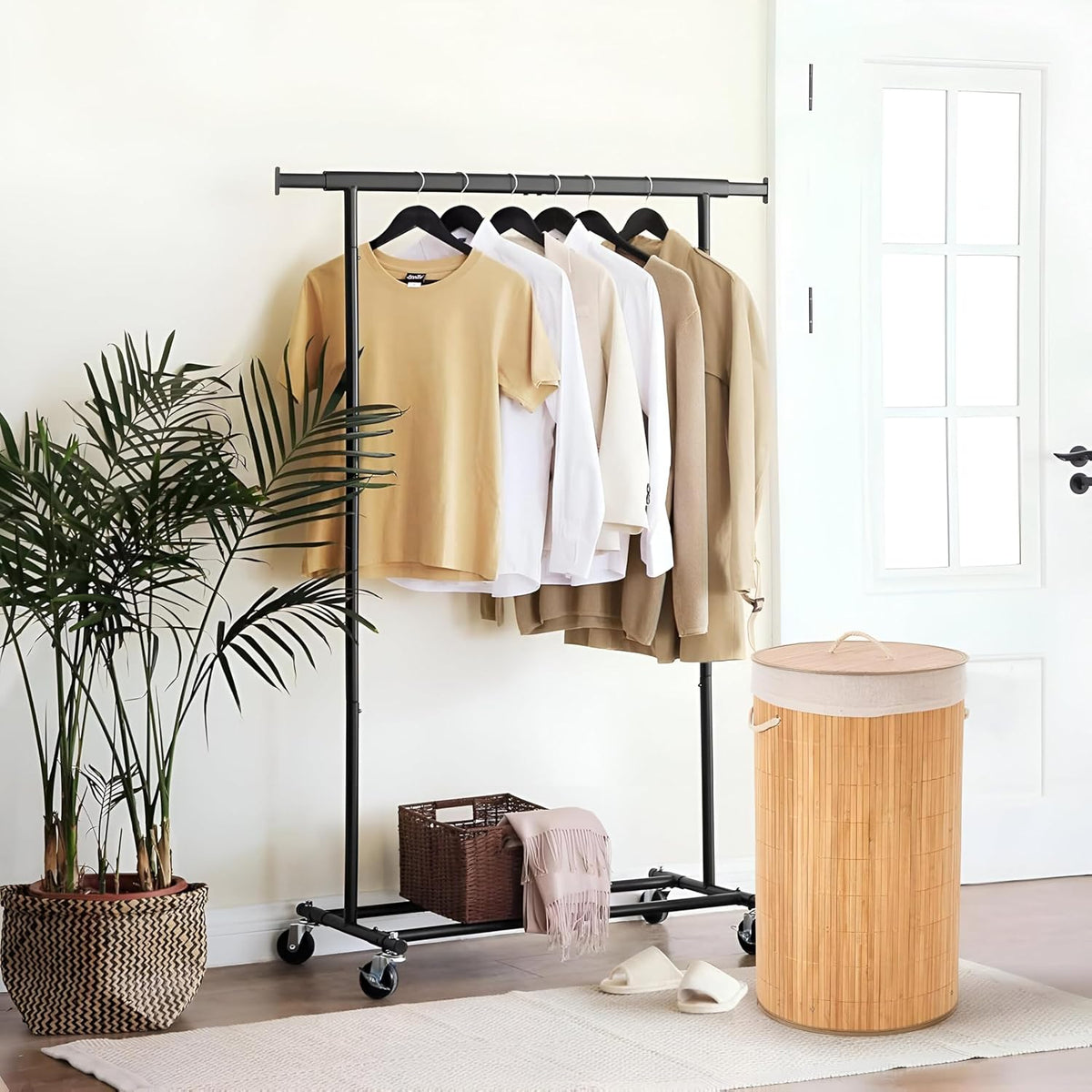 Panier à Linge en Bambou Pliable avec Doublure et Poignées