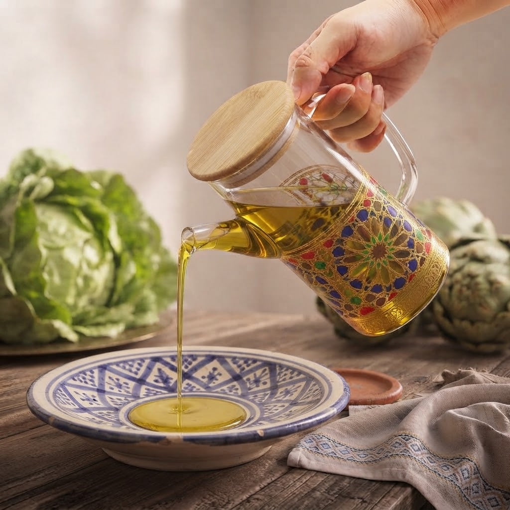 Set de 2 Huiliers en Verre avec Plateau en Bambou – Élégance Marocaine