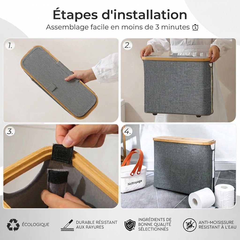 Organisateur de Papier Toilette avec Couvercle en Bambou – Design Élégant et Compact