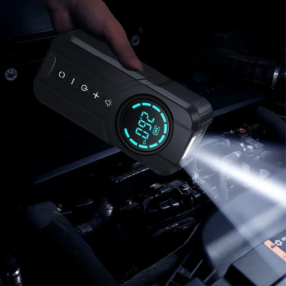 Démarreur de Voiture 4-en-1 avec Compresseur & Power Bank