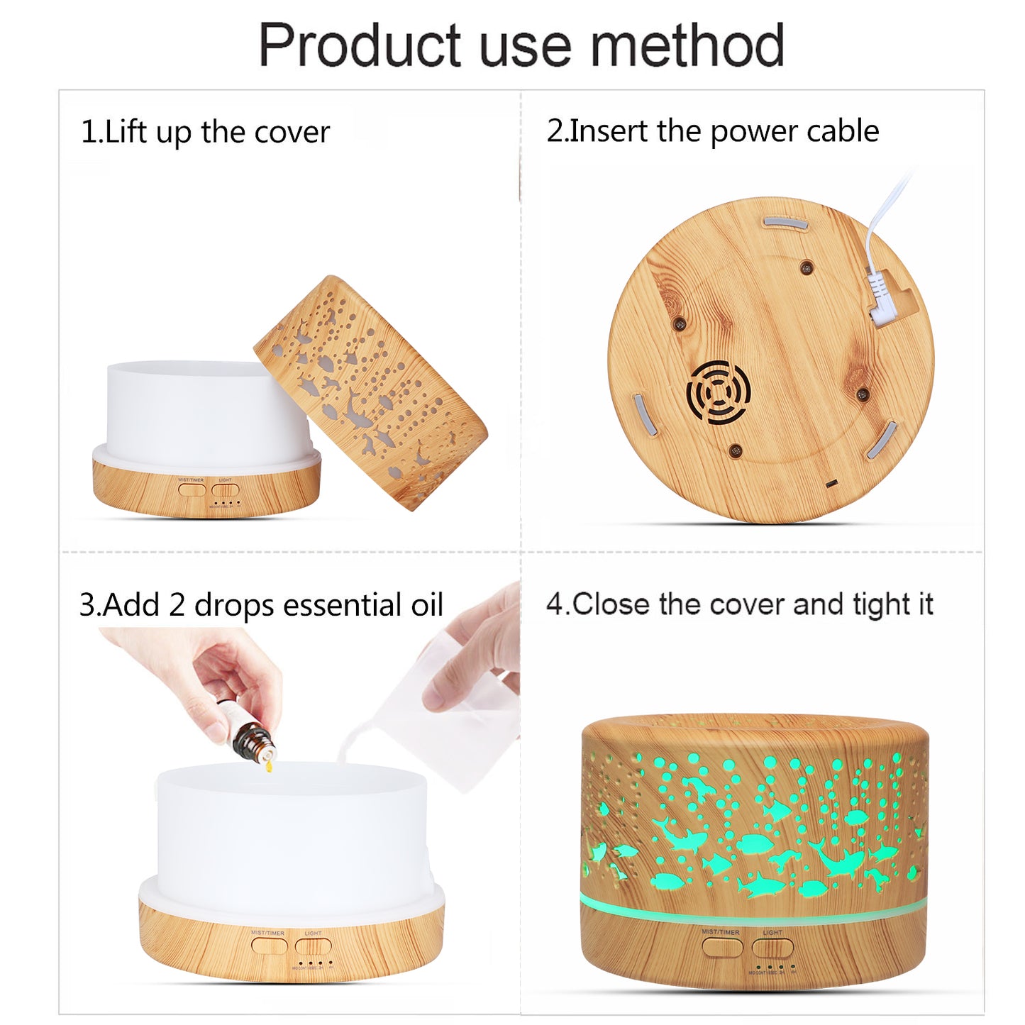 Diffuseur d'Huile Essentielle et Humidificateur d'Air Ultrasonique - 700 ml avec 7 Couleurs d'Ambiance