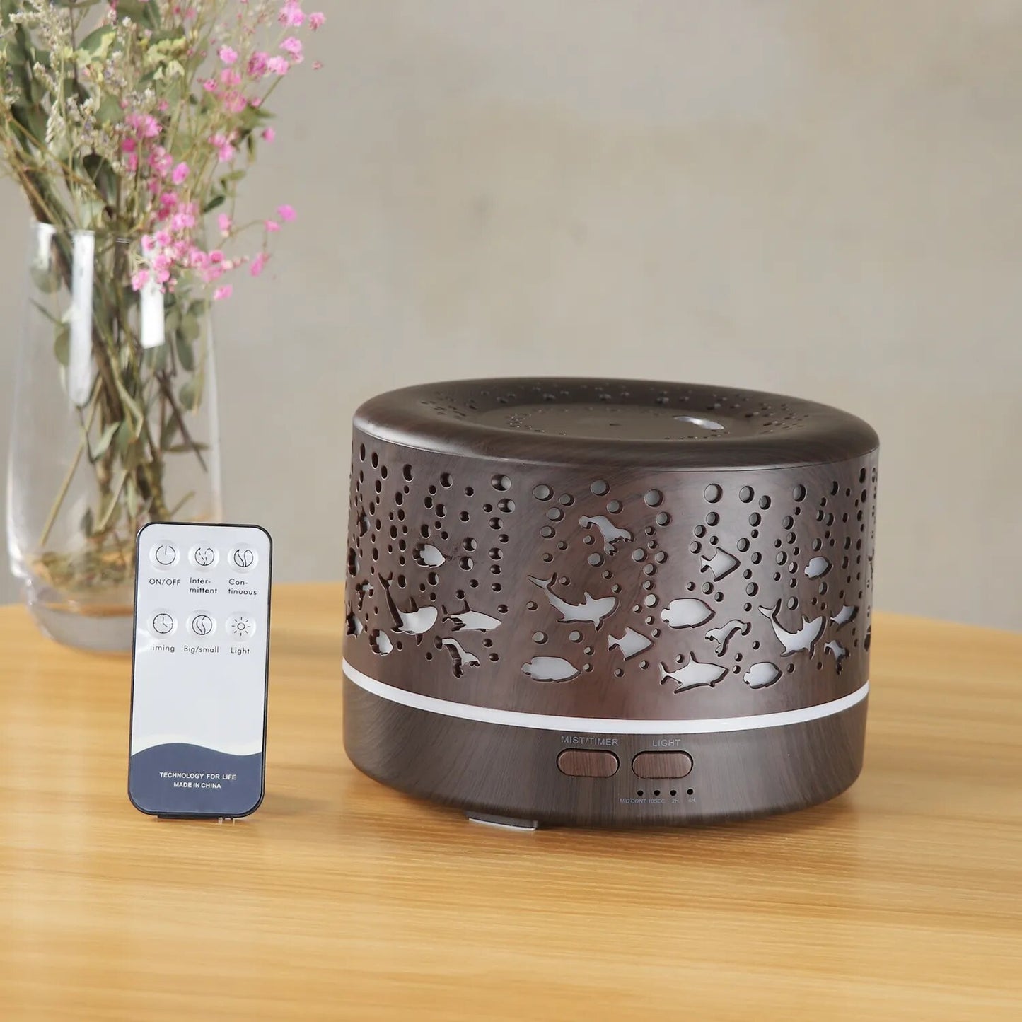 Diffuseur d'Huile Essentielle et Humidificateur d'Air Ultrasonique - 700 ml avec 7 Couleurs d'Ambiance
