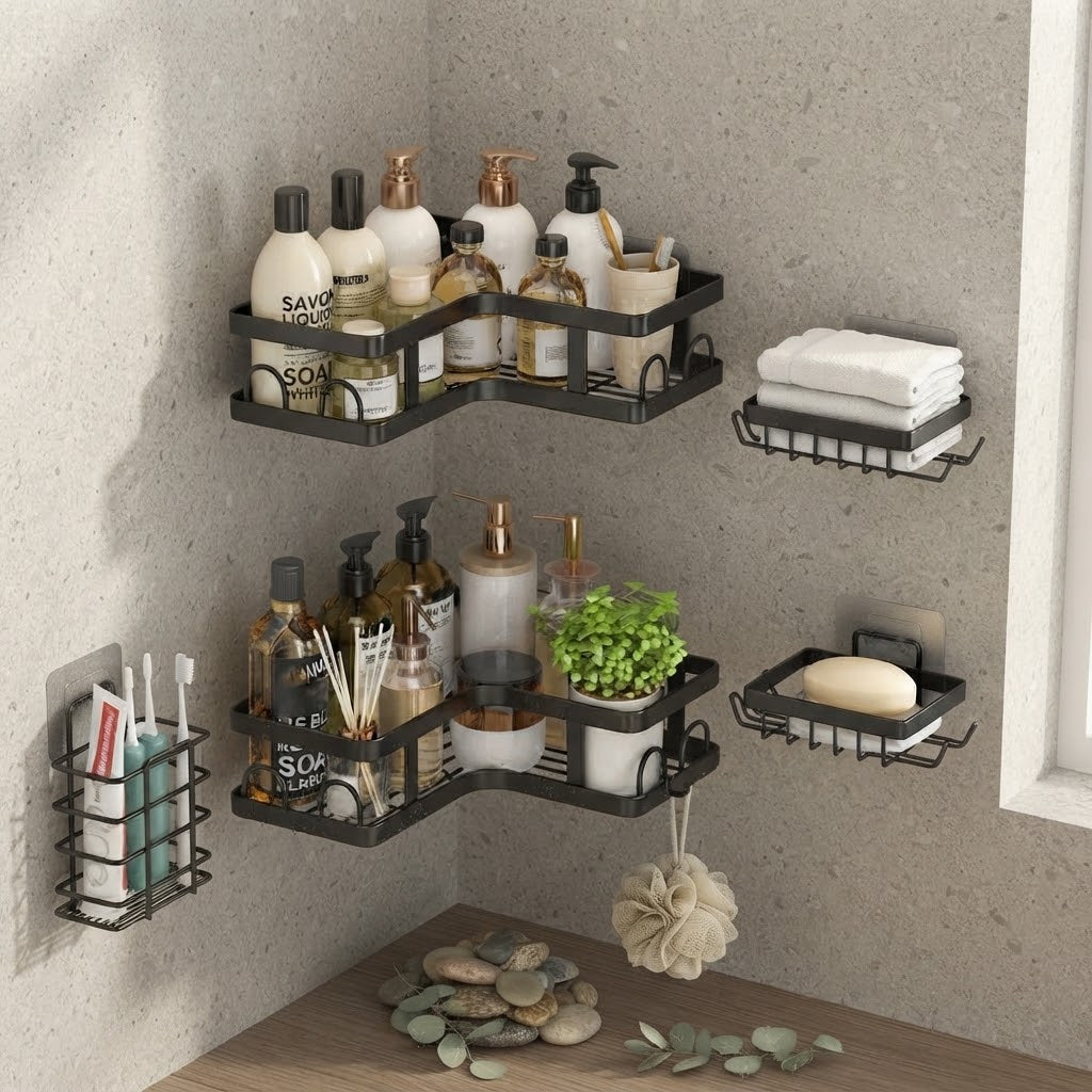 Étagères de Salle de Bain Sans Perçage – Lot de 5
