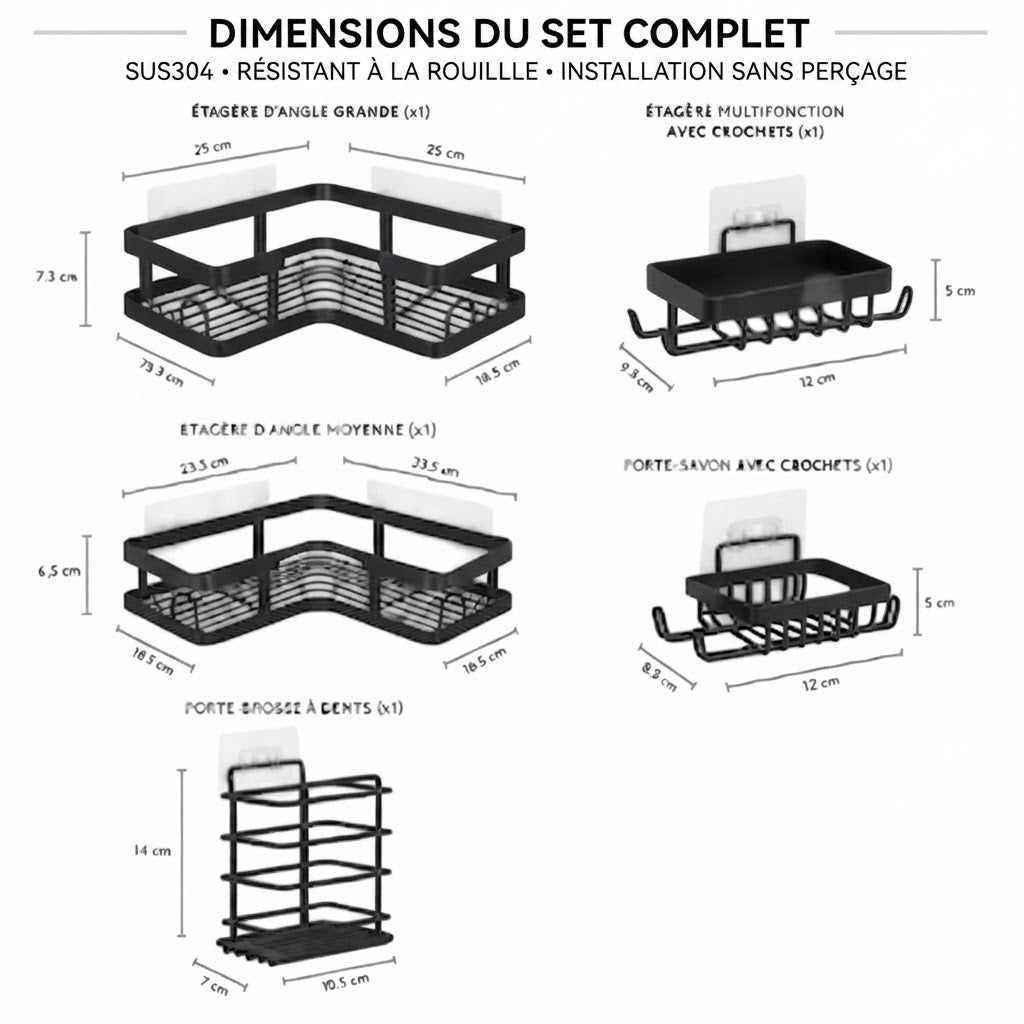 Étagères de Salle de Bain Sans Perçage – Lot de 5