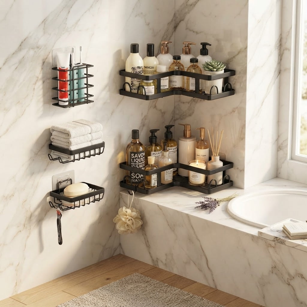 Étagères de Salle de Bain Sans Perçage – Lot de 5
