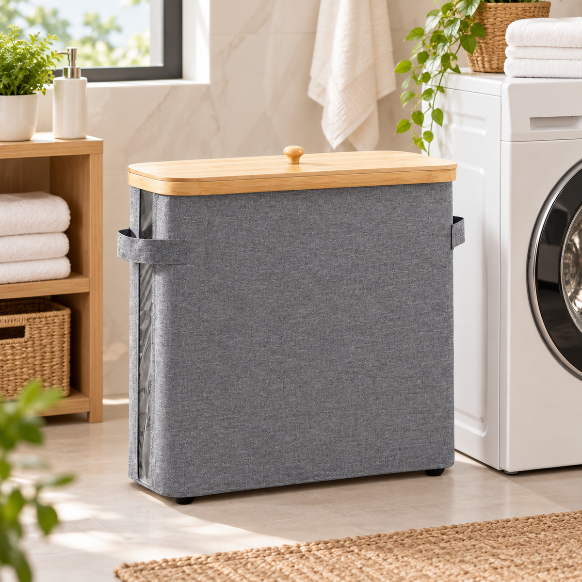 Organisateur de Papier Toilette avec Couvercle en Bambou – Design Élégant et Compact