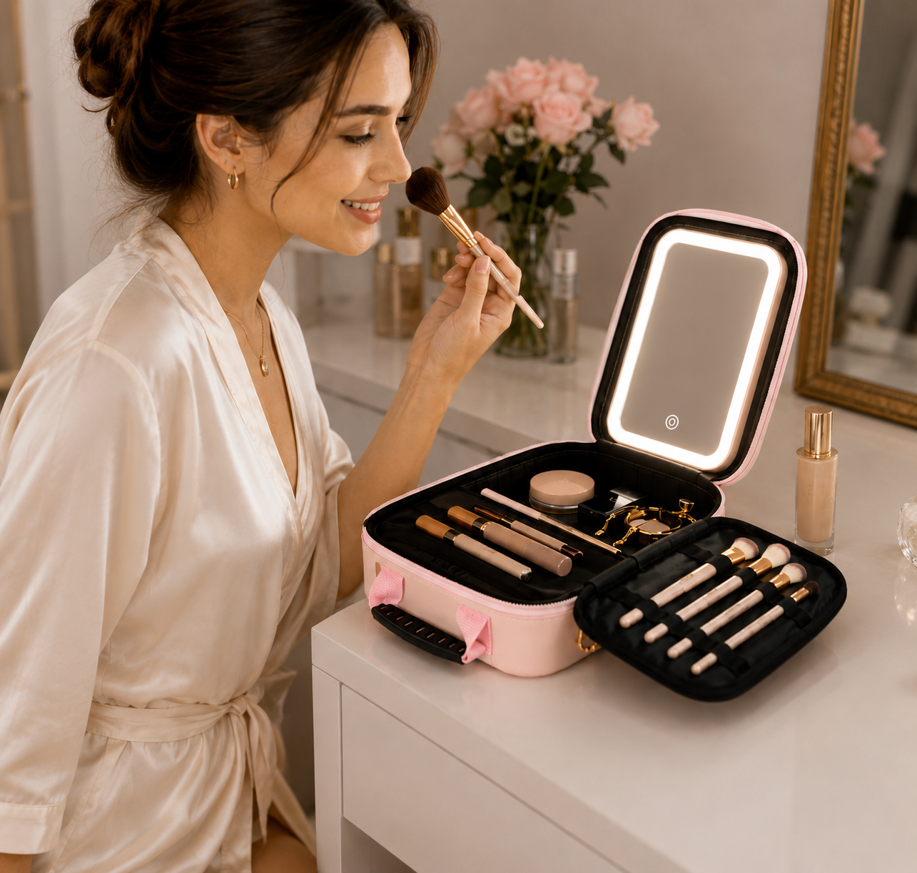 Trousse de Maquillage avec Miroir LED – Beauté & Rangement Tout-en-Un