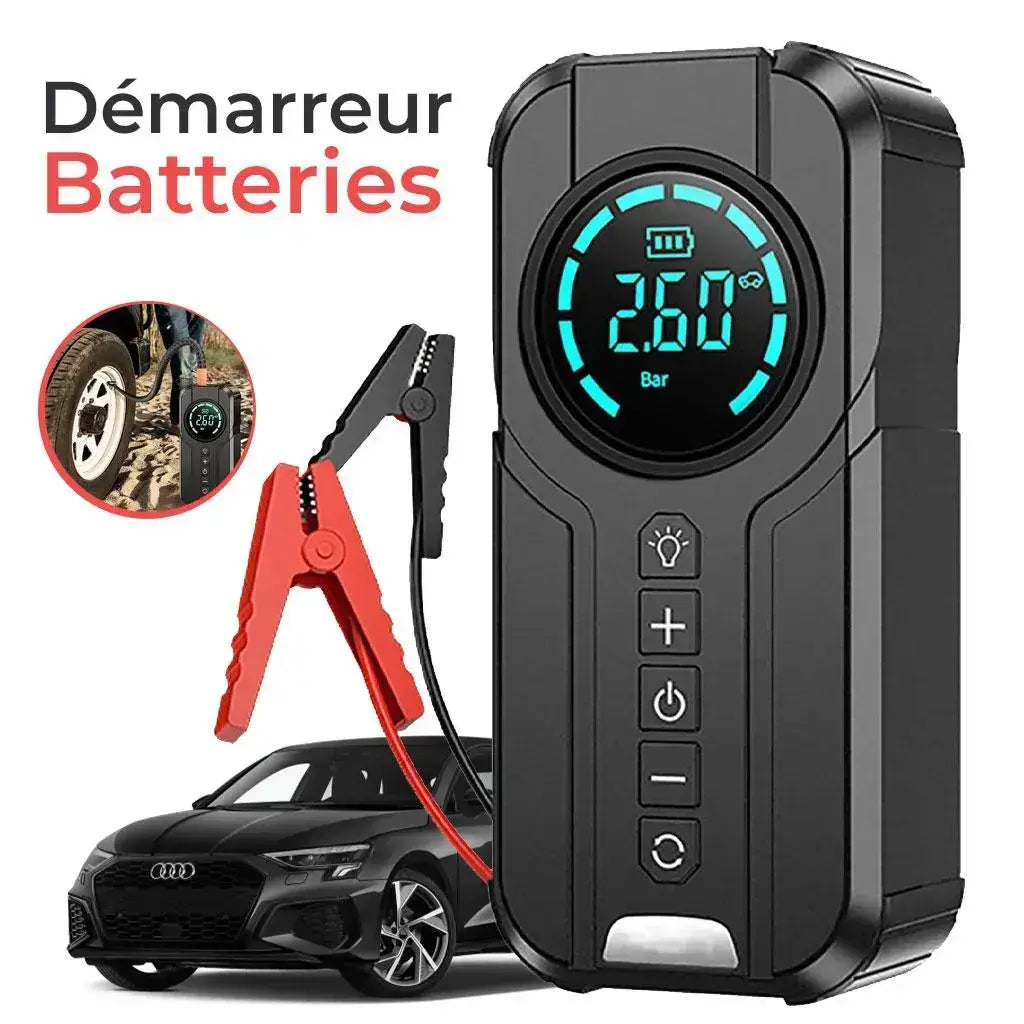 Démarreur de Voiture 4-en-1 avec Compresseur & Power Bank