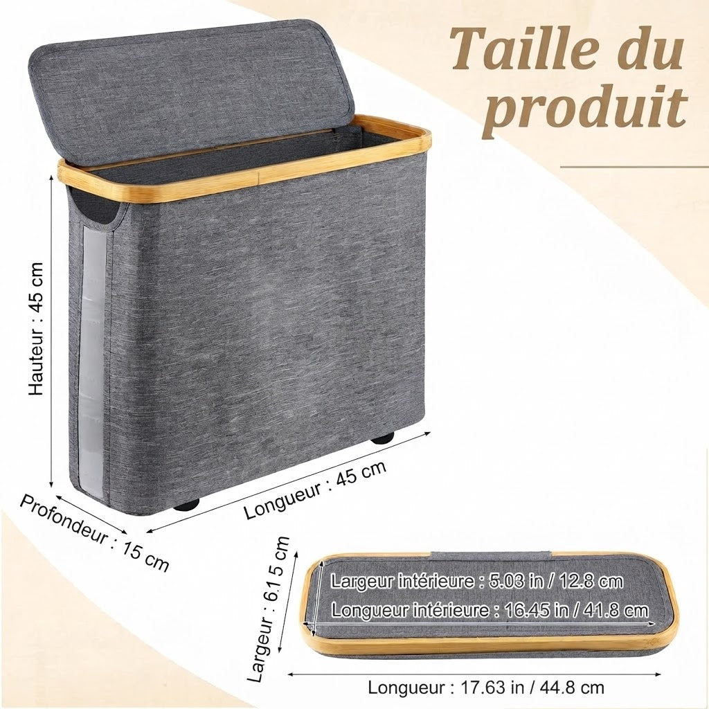 Organisateur de Papier Toilette avec Couvercle en Bambou – Design Élégant et Compact