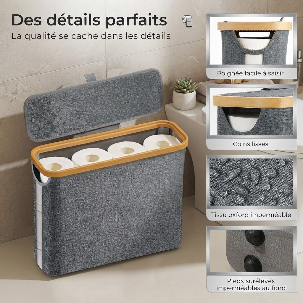 Organisateur de Papier Toilette avec Couvercle en Bambou – Design Élégant et Compact