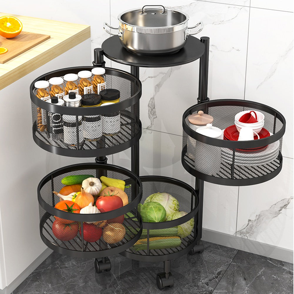 4 Tiers, Etagère Pivotante 360° pour Rangement Mobile